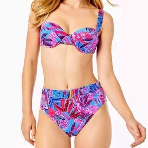 Lilly Pulitzer Two Piece Swimsuit Gasby Sonnie Ruby Red Wild Times Size 6 EUC